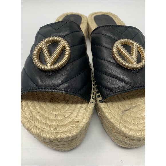 Valentino by Mario Valentino Clabee Sandals Women 8 Black Leather Platform Slide - Picture 2 of 9